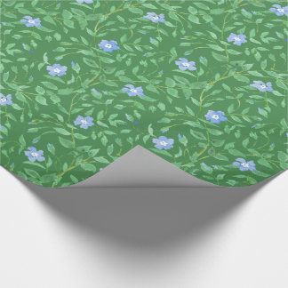 Periwinkle Blue Dark Green Country-style Floral Wrapping Paper
