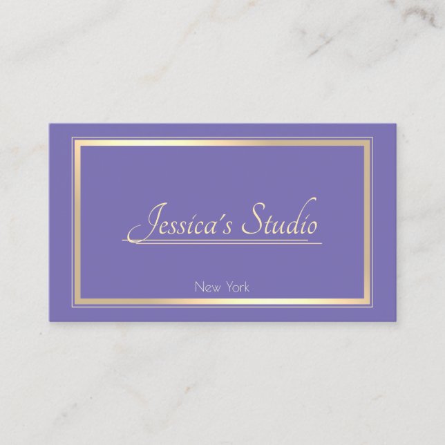 Periwinkle Blue Elegant Gold Frame Custom Services Business Card (Front)