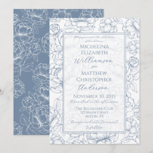 Periwinkle Blue Elegant Hand-Drawn Floral Wedding Invitation