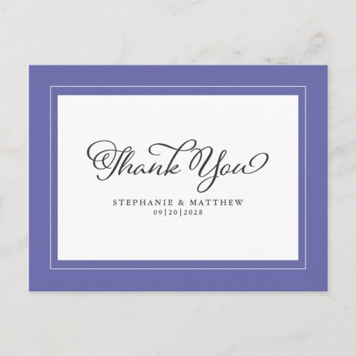 Periwinkle Blue Elegant Modern Wedding Thank You Postcard