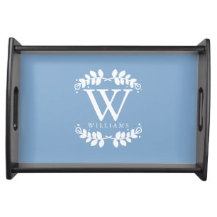 Periwinkle Blue Elegant Monogram Serving Tray
