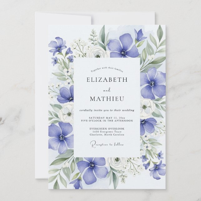 Periwinkle Blue Ethereal Spring Wedding Invitation (Front)