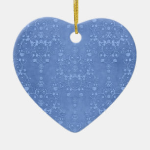 Periwinkle Blue Fancy Floral Damask Pattern Ceramic Ornament