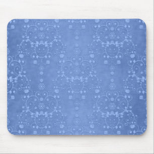 Periwinkle Blue Fancy Floral Damask Pattern Mouse Pad