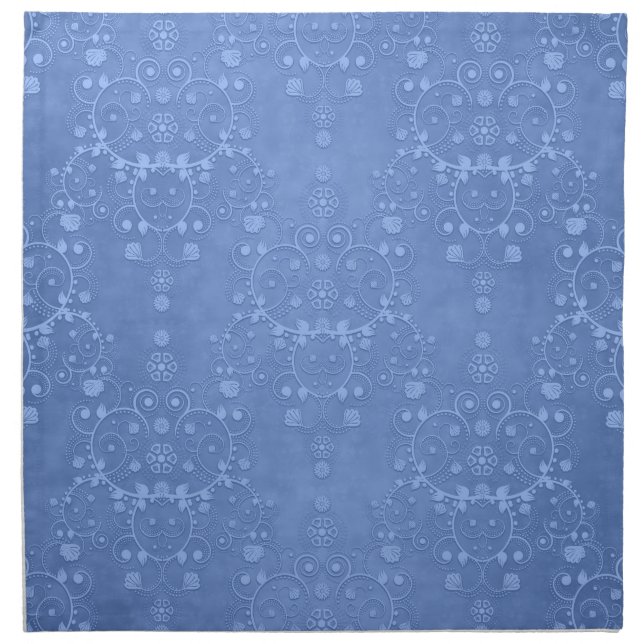 Periwinkle Blue Fancy Floral Damask Pattern Napkin (Front)
