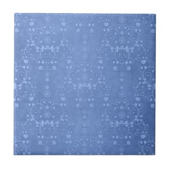 Periwinkle Blue Fancy Floral Damask Pattern Tile by MHDesignStudio at Zazzle