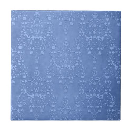 Periwinkle Blue Fancy Floral Damask Pattern Tile