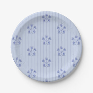 Periwinkle Blue Farm House Flower Stripes Paper Plates
