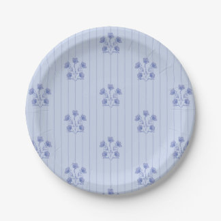 Periwinkle Blue Farm House Flower Stripes Paper Plates