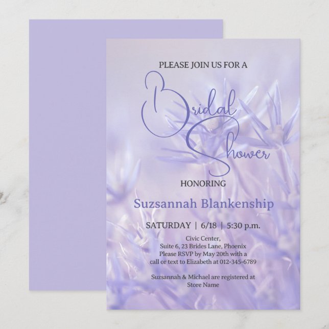 Periwinkle Blue Floral Background Bridal Shower  Invitation (Front/Back)
