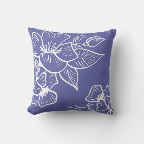 Periwinkle Blue Floral Botanical Modern Trendy  Throw Pillow