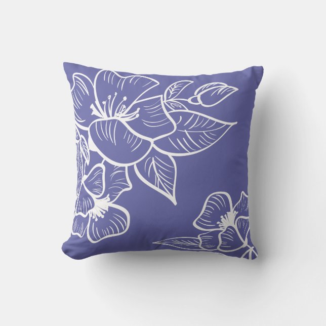 Periwinkle Blue Floral Botanical Modern Trendy  Throw Pillow (Front)