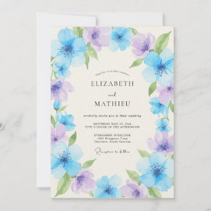 Periwinkle Blue Floral Meadow Wedding Invitation