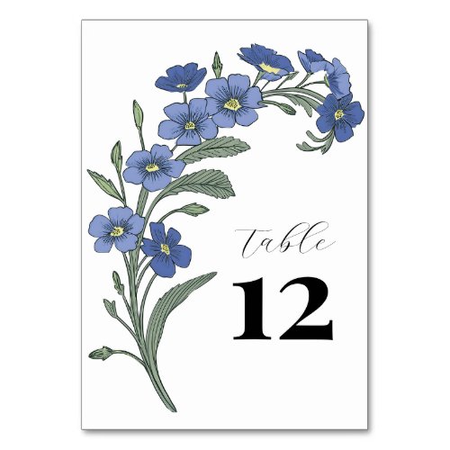 Periwinkle Blue Floral Modern Wedding Table Number