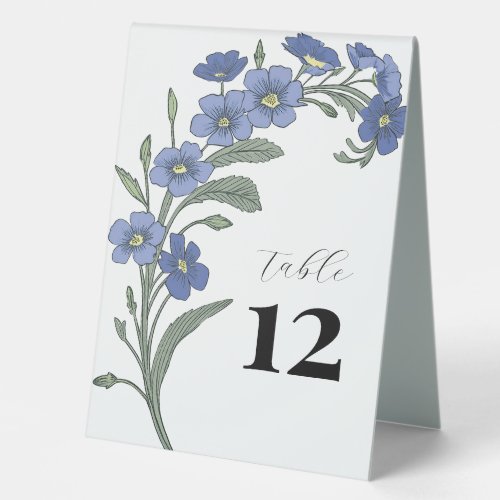 Periwinkle Blue Floral Modern Wedding Table Tent Sign