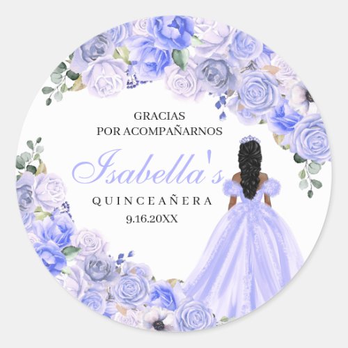 Periwinkle Blue Floral Quinceanera Round Stickers