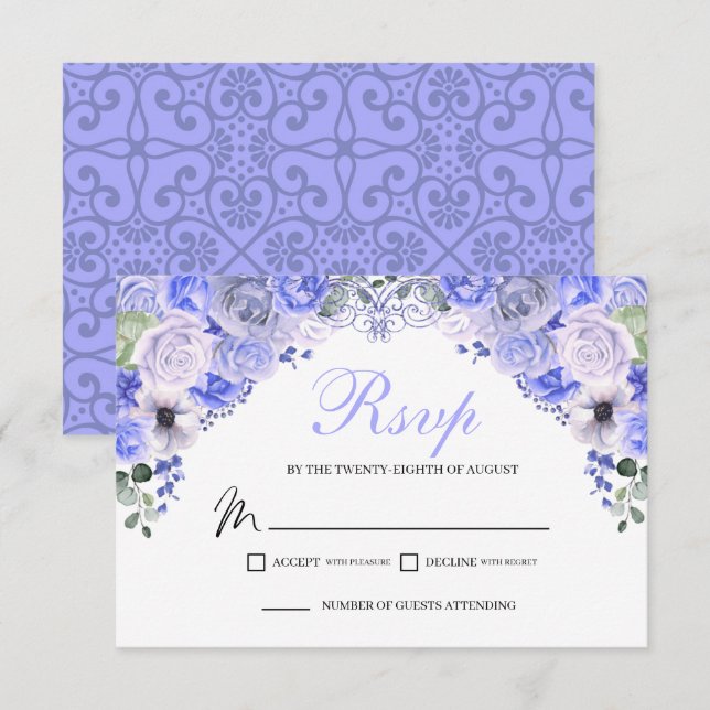 Periwinkle Blue Floral RSVP Enclosure Card (Front/Back)