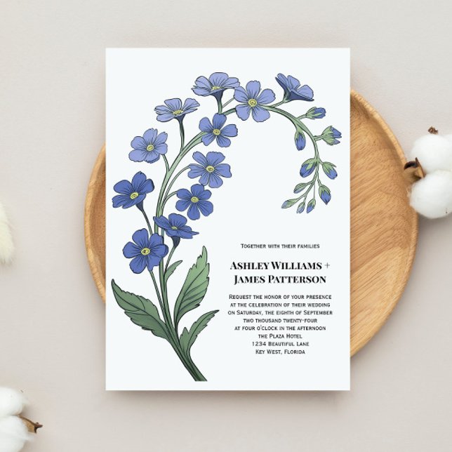Periwinkle Blue Floral Stylized Flowers Wedding Invitation (Creator Uploaded)