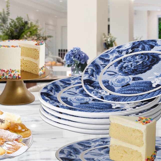 Periwinkle Blue Floral Toile No.1 Paper Plates (Creator Uploaded)