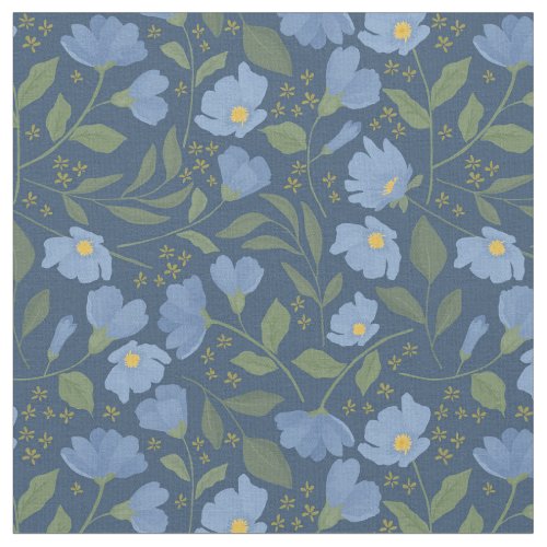 Periwinkle Blue Flowers on Navy Floral Pattern Fabric