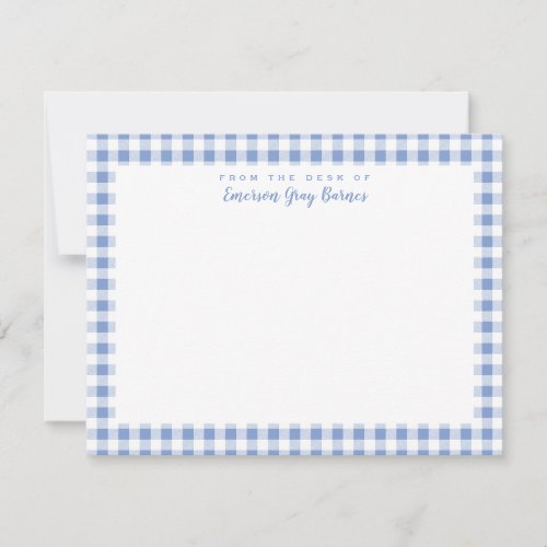 Periwinkle Blue Gingham Personal Stationery Card
