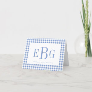 Periwinkle Blue Gingham Three Letter Monogram Note Letterpress Thank You Card