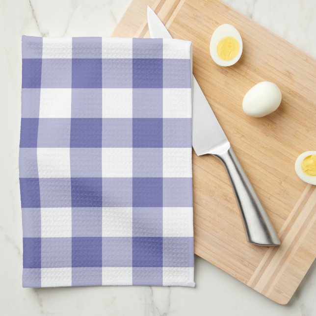 Periwinkle Blue Gingham Trendy Check Plaid Pattern Kitchen Towel (Quarter Fold)
