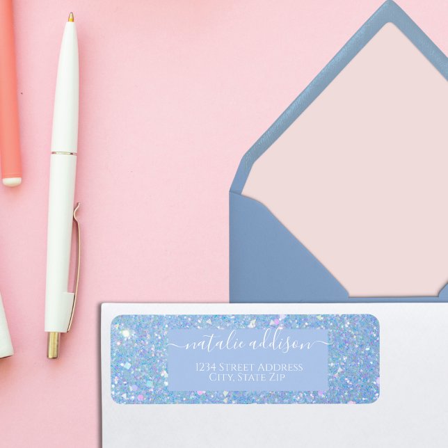 Periwinkle Blue Glitter Return Address label (Creator Uploaded)