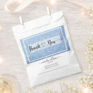 Periwinkle Blue Glitter Thank You Shopping Favor Bag