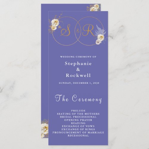 Periwinkle Blue Gold Monogram Wedding Program