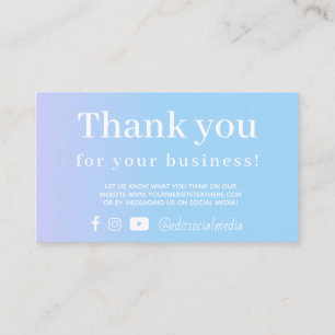 Periwinkle Blue Gradient Thank You Business Card