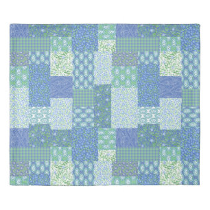 Periwinkle Blue Green Faux Patchwork Pattern Duvet Cover
