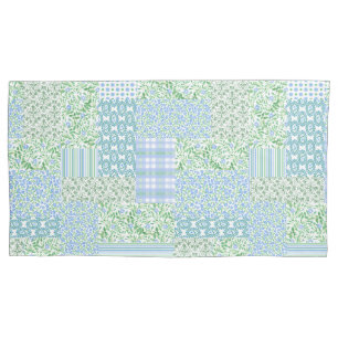 Periwinkle Blue Green Faux Patchwork Pattern Pillowcase