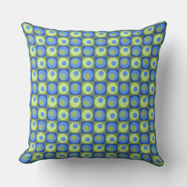 Periwinkle Blue Green Square Dot Geometric Pattern Throw Pillow (Front)