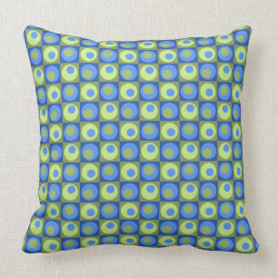 Periwinkle Blue Green Square Dot Geometric Pattern Throw Pillow