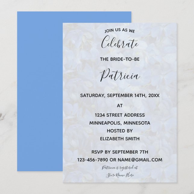 Periwinkle Blue Hydrangeas Bridal Shower Invitation (Front/Back)