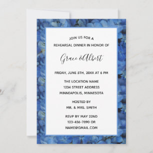 Periwinkle Blue Hydrangeas Rehearsal Dinner Invitation