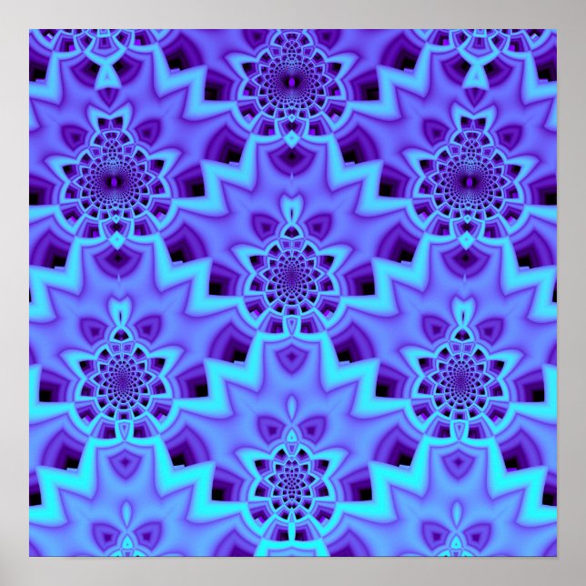 Periwinkle Blue Mandala Fractal Geometric Pattern Poster (Front)
