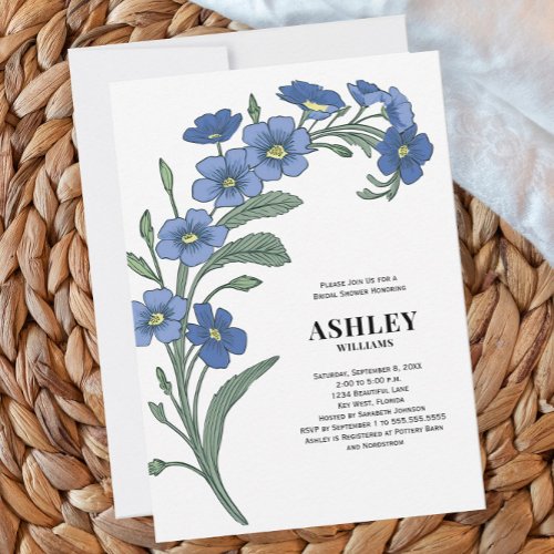 Periwinkle Blue Modern Floral Bridal Shower Invitation