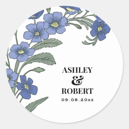 Periwinkle Blue Modern Floral Wedding Classic Round Sticker