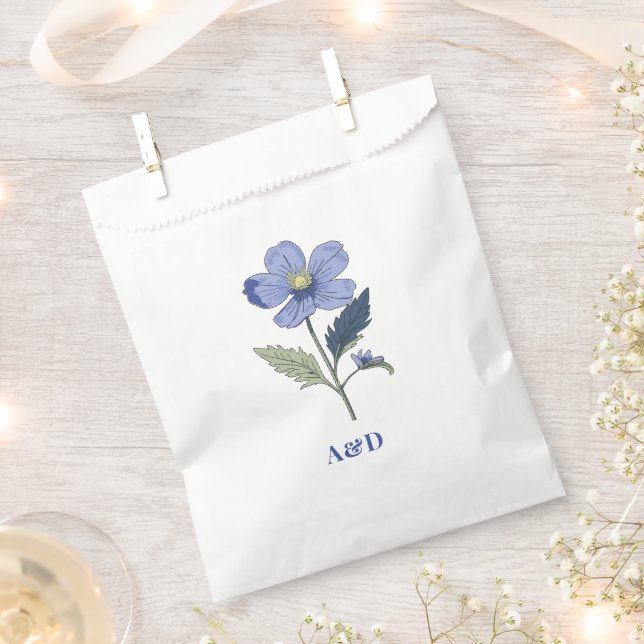 Periwinkle Blue Modern Floral Wedding Favor Bag (Clipped)
