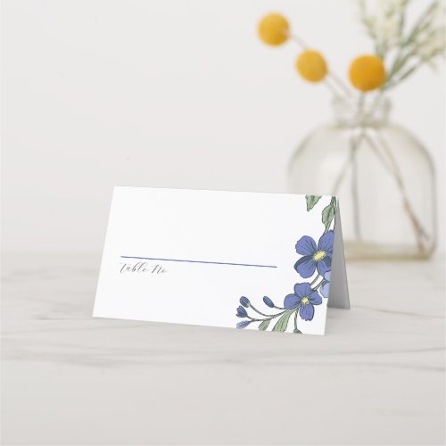 Periwinkle Blue Modern Floral Wedding Place Card