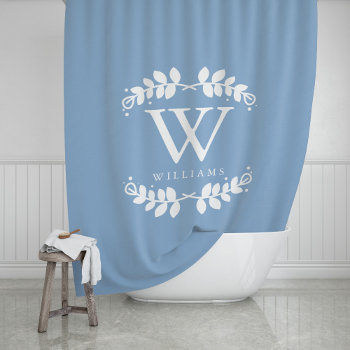 Periwinkle Blue Monogram Shower Curtain by heartlockedhome at Zazzle