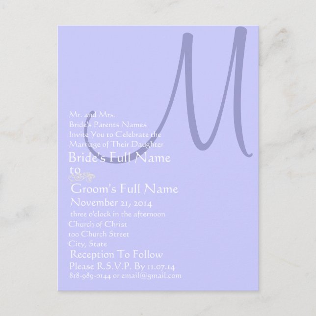 Periwinkle Blue Monogram Wedding Invitation (Front)