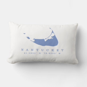 Periwinkle Blue Nantucket Map with Coordinates Lumbar Pillow