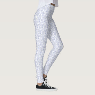 Periwinkle Blue on White Floral Diamond Pattern Leggings