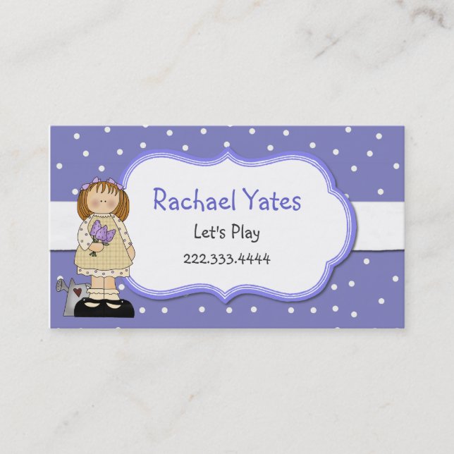 Periwinkle Blue Polka Dot Girl's Play Date Card (Front)
