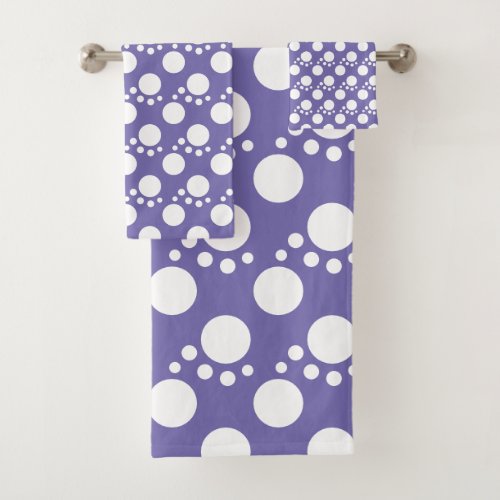 Periwinkle Blue Purple Modern Dots in White Bath Towel Set
