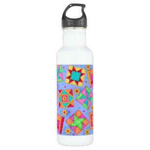 Periwinkle Blue Quilt Block Art Stainless Steel Water Bottle