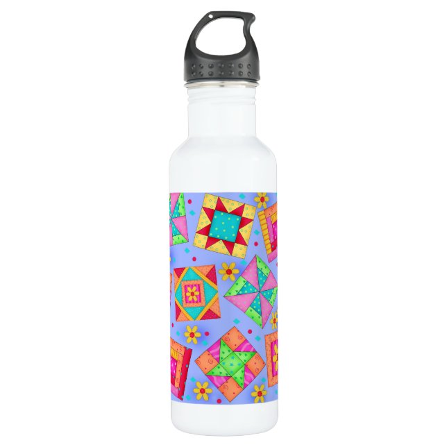 Periwinkle Blue Quilt Block Art Stainless Steel Water Bottle (Front)
